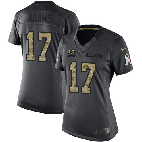 Women's Limited Davante Adams Nike Jersey Black - #17 2016 Salute to Service NFL Green Bay Packers